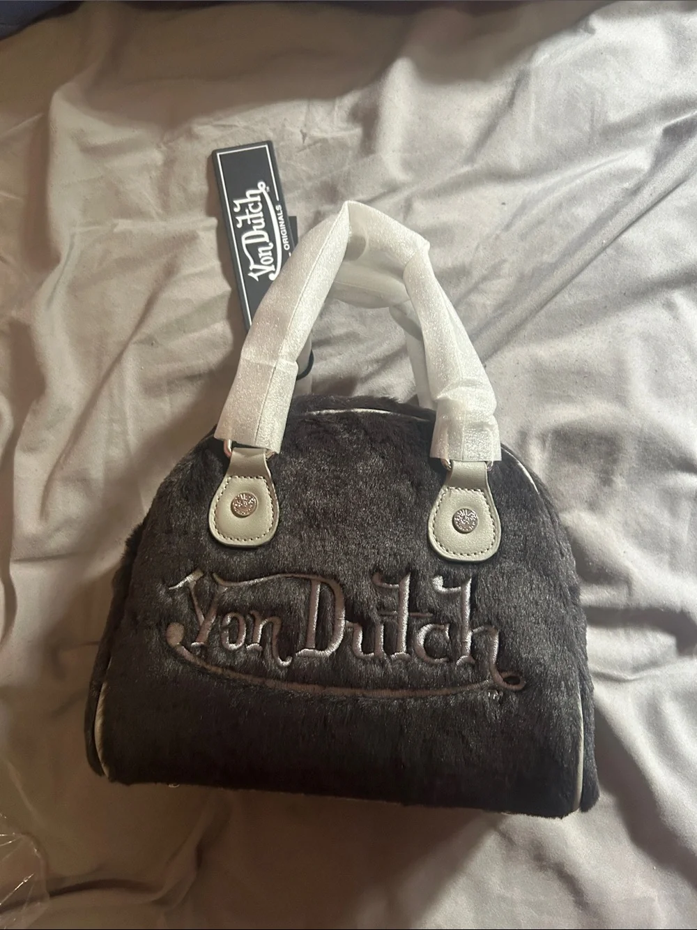 Von Dutch Black Quilted Messenger Bag with Branded Strap